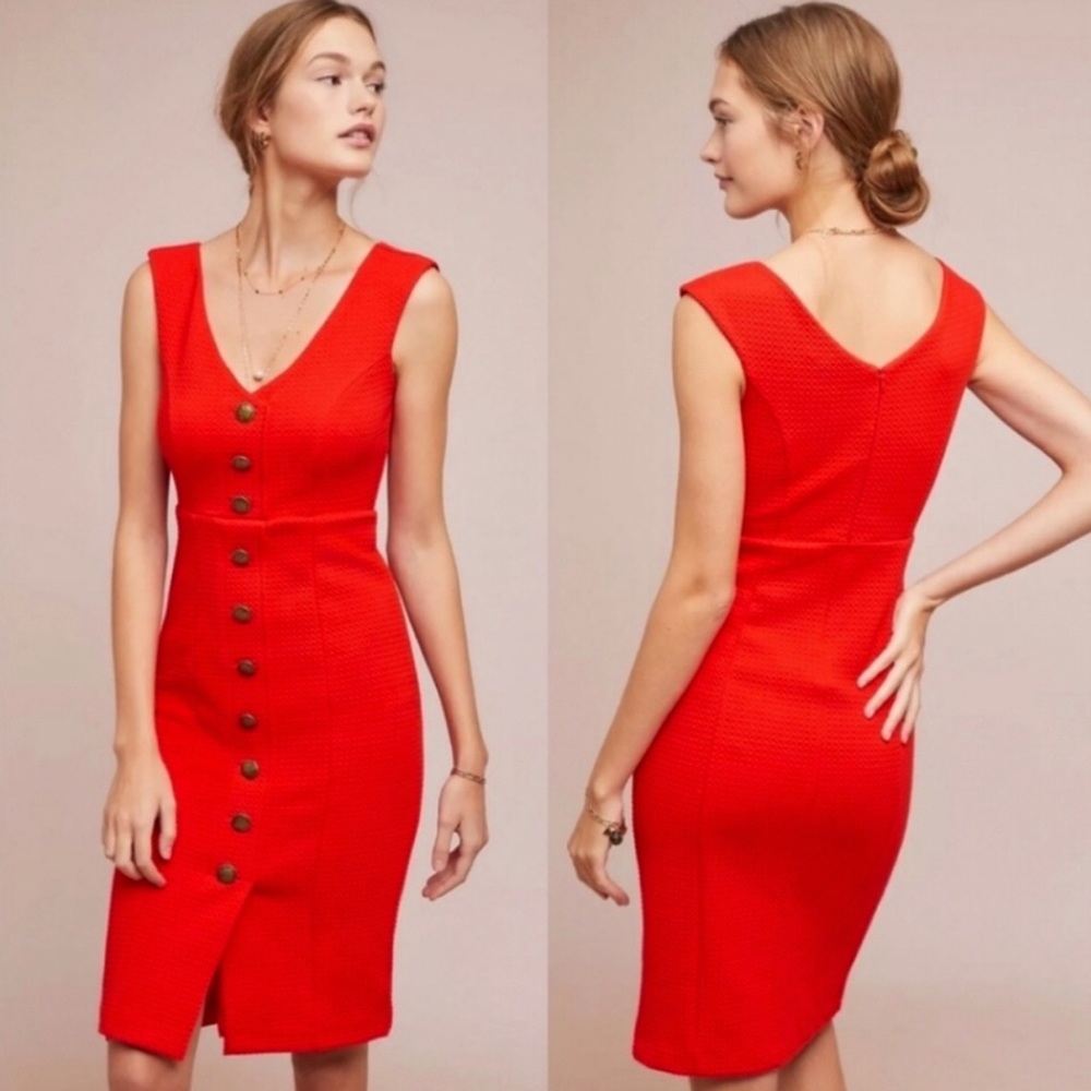 Maeve by Anthropologie Red Sleeveless Button Down Dress Size Small. Worn once.